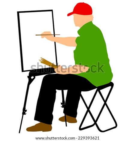 Silhouette, artist at work on a white background,  illustration.