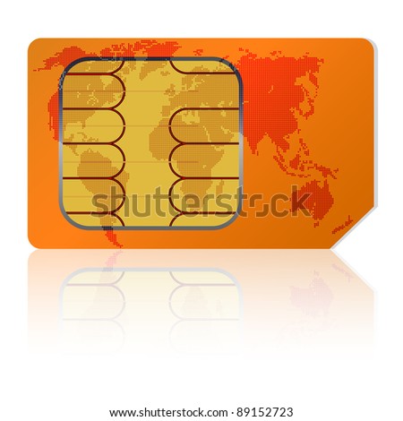 Sim card with a map of the world. Vector illustration.