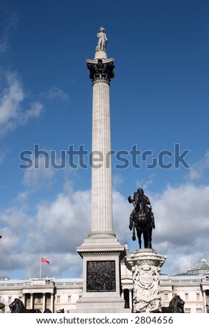 a view of trafalgar square and nelsons column in london