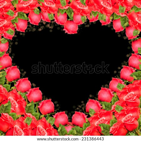 Heart - border from red roses on white background