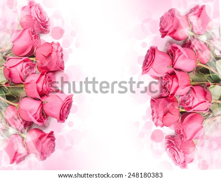Art Design with beautiful big bouquet of red roses - card with flower border