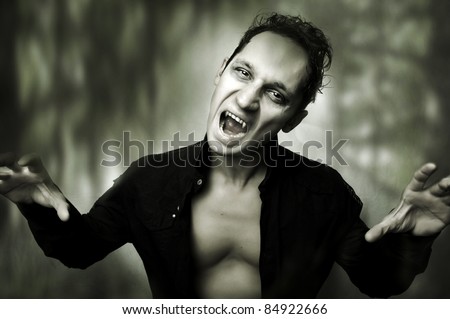 Halloween Horror Concept. Dark Portrait Of Night Mystic Male Vampire ...