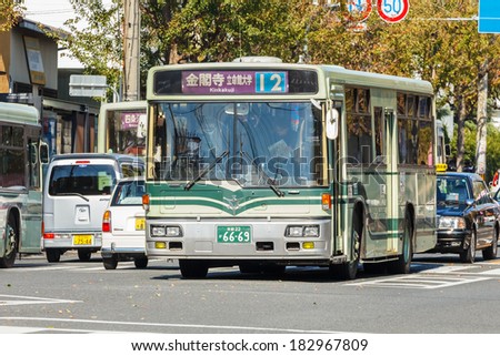 KYOTO, JAPAN - NOVEMBER 20: Bus in Kyoto, Japan on November 20, 2013. The Kyoto City Buses are major mean of public transport in Kyoto. The buses have been operating since 1928