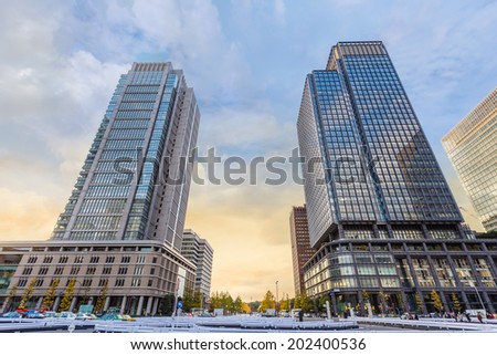 TOKYO, JAPAN - NOVEMBER 26: Marunouchi Business District in Tokyo, Japan on November 26, 2013. Tokyo\'s financial district and the country\'s three largest banks are headquartered there