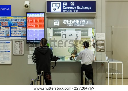 OSAKA, JAPAN - OCTOBER 20: E xchange Service at Kansai International Airport  in Osaka, Japan on October 20, 2014. Currency exchange services counters also available for tourist  at the airport