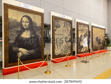 OSAKA, JAPAN - OCTOBER 29: Replica Paintings in Osaka, Japan on October 29, 2014. Reproduction of famous paintings are created by Japanese train ticket and displayed at Kansai airport station