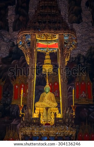 BANGKOK, THAILAND - DECEMBER 24: The Emerald Buddha in Bangkok, Thailand on December 24, 2014. The Emerald Buddha in Wat Phra Kaew, The most famous Buddha statue in Thailand