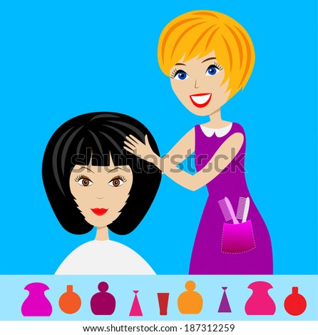 woman in a beauty salon does a hair-do,  vector  illustration