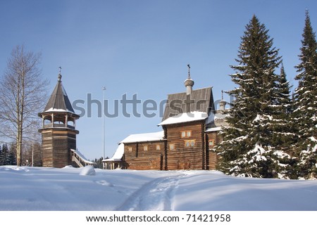 wooden church in winter, city Perm, Russia