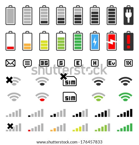 mobile icons - GUI design set - status bar icons - battery life icons