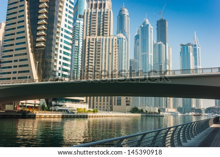 DUBAI, UAE - NOVEMBER 13: High rise buildings and streets nov 13. 2012  in Dubai, UAE. Dubai was the fastest developing city in the world between 2002 and 2008.
