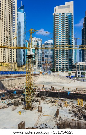 DUBAI, UAE - NOVEMBER 16:  Dubai Marina. Construction of skyscrapers in Dubai UAE  November 16, 2012