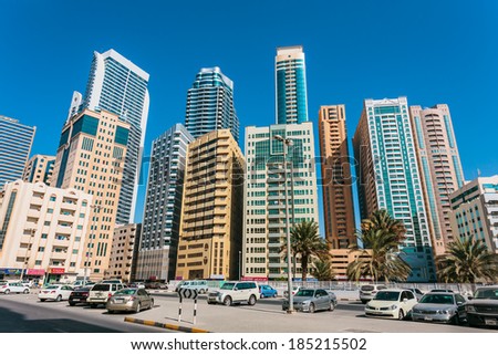 SHARJAH, UAE - OCTOBER 28: Sharjah - third largest and most populous city in United Arab Emirates, on October 28, 2013.  It is the most industrialized emirate in UAE.