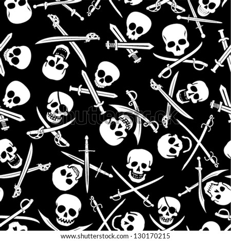 Pirate Skulls With Crossed Swords Seamless Pattern In Black & White ...