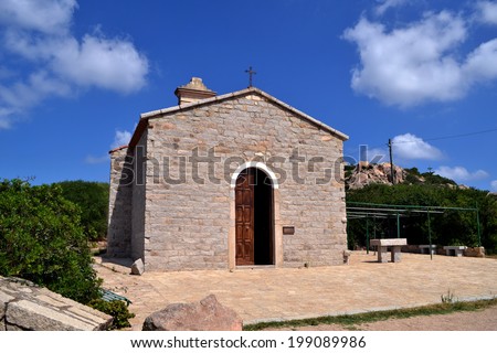 LA MADDALENA, ITALY-AUGUST 23: Church of S.S. Trinity of La Maddalena archipelago, Sardinia, Italy. August 23, 2013 in Milan Italy