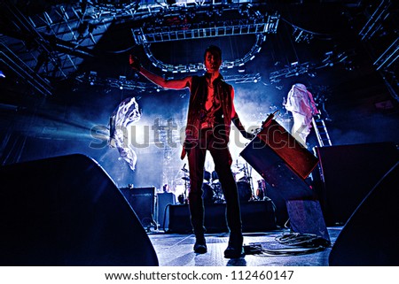 SEATTLE - SEPTEMBER 1, 2012:  Alternative Rock band Jane\'s Addiction performs on stage at Key Arena in Seattle during the music festival Bumbershoot on September 1, 2012.