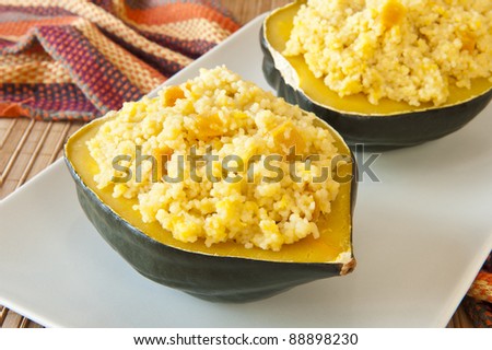 Acorn squash stuffed with couscous and apricots