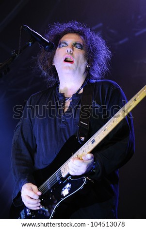 BARCELONA, SPAIN - JUNE 1: Robert Smith, singer and guitarist of the legendary rock band The Cure performs at San Miguel Primavera Sound Festival on June 1, 2012 in Barcelona, Spain.