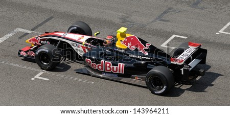 BARCELONA - APRIL 24: A F1 car runs at Montmelo Circuit de Catalunya, a motorsport race track, on April 24, 2012 in Barcelona, Spain.