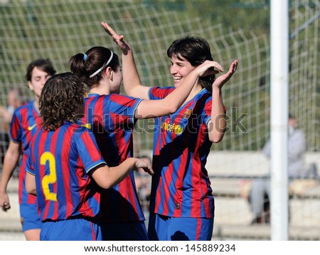 BARCELONA - FEB 7: F.C Barcelona women\'s football team play against Real Sociedad on February 7, 2010 in Barcelona, Spain. Superliga (Women\'s Football Spanish League) match.