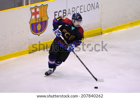 BARCELONA - MAY 11: Players in action in the Ice Hockey final of the Copa del Rey (Spanish Cup) between F.C. Barcelona and Jabac Terrassa teams on May 11, 2014 in Barcelona, Spain.