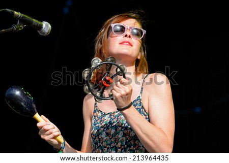 BENICASSIM, SPAIN - JULY 17: Woman singer of Kokoshca (Spanish band) performs at FIB Festival on July 17, 2014 in Benicassim, Spain.