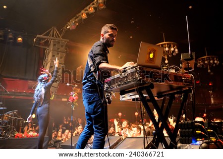 BARCELONA - DEC 05: The deejay of Fuel Fandango (electronic, funk, fusion and flamenco band) performs at Apolo (venue) on December 05, 2014 in Barcelona, Spain.