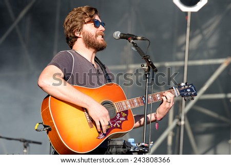 BARCELONA - MAY 29: Acoustic guitar player and singer of Midlake (folk rock band) in concert at Heineken Primavera Sound 2014 Festival (PS14) on May 29, 2014 in Barcelona, Spain.