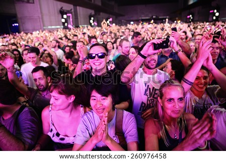 BARCELONA - JUN 12: Crowd at Sonar Festival on June 12, 2014 in Barcelona, Spain.