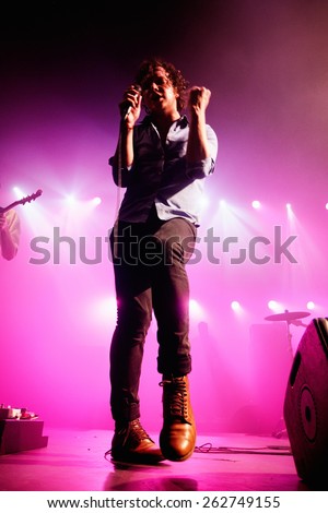 BARCELONA - DEC 10: The frontman of Friendly Fires (band) dances during the performance at Razzmatazz on December 10, 2011 in Barcelona, Spain.