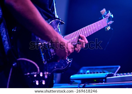 BARCELONA - SEP 21: The guitar electric player of Viento Smith (band) peformance at Barcelona Accio Musical (BAM) La Merce Festival on September 21, 2014 in Barcelona, Spain.