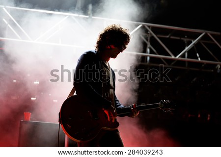 BARCELONA - MAY 30: Nick Valensi, guitarist of The Strokes (band), performs at Primavera Sound 2015 Festival, Pitchfork stage, on May 30, 2015 in Barcelona, Spain.