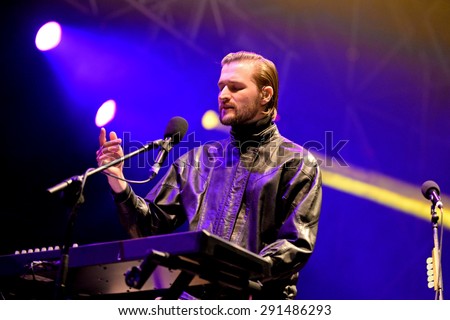 VALENCIA, SPAIN - APR 4: The keyboard player and singer of Wild Beasts (band) performs on stage at MBC Fest on April 4, 2015 in Valencia, Spain.