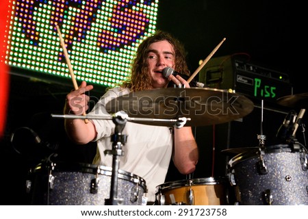 BARCELONA - MAR 18: The drummer of Dune Rats (rock band) performs at Bikini stage on March 18, 2015 in Barcelona, Spain.