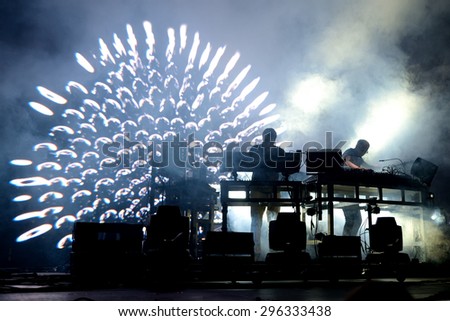 BARCELONA - JUN 20: The Chemical Brothers (electronic dance music band) live music performance at Sonar Festival on June 20, 2015 in Barcelona, Spain.