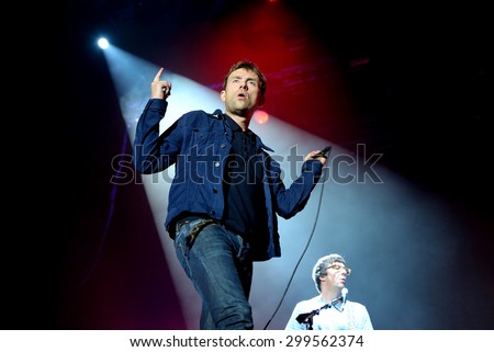 BENICASSIM, SPAIN - JUL 18: Blur (band) in concert at FIB Festival on July 18, 2015 in Benicassim, Spain.