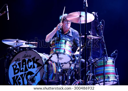 BARCELONA - MAY 28: The drummer of The Black Keys (rock band) performs at Primavera Sound 2015 Festival on May 28, 2015 in Barcelona, Spain.