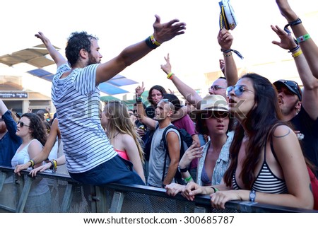BARCELONA - JUN 20: People in a concert at Sonar Festival on June 20, 2015 in Barcelona, Spain.