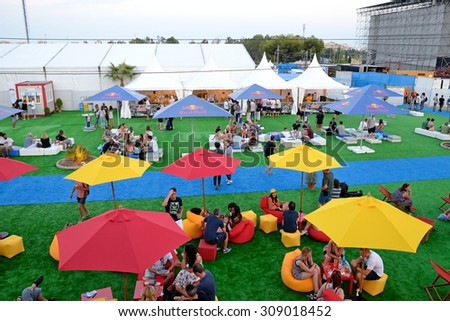 BENICASSIM, SPAIN - JUL 16: People at the VIP zone at FIB Festival on July 16, 2015 in Benicassim, Spain.
