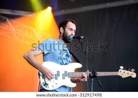 BARCELONA - MAY 28: The bass player of Viet Cong (band) performs at Primavera Sound 2015 Festival on May 28, 2015 in Barcelona, Spain.