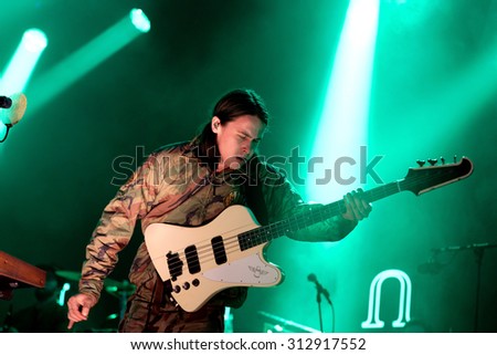 BARCELONA - MAY 28: The guitar electric player of Jungle (modern soul band) performs at Primavera Sound 2015 Festival on May 28, 2015 in Barcelona, Spain.