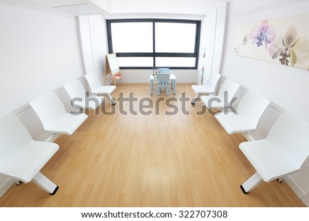 BARCELONA - SEP 22: Waiting room in a clinic with empty chairs on September 22, 2015 in Barcelona, Spain.