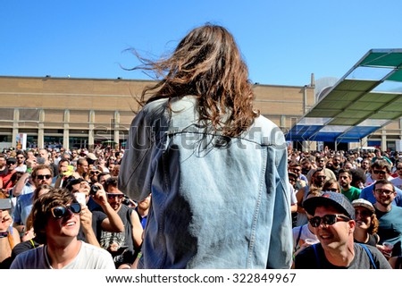BARCELONA - JUN 18: The singer of Kindness (band) performs in front of the crowd at Sonar Festival on June 18, 2015 in Barcelona, Spain.