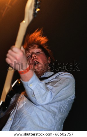 BARCELONA, SPAIN - DEC 10: Alex Trimble, front man of Two Door Cinema Club, performs at Discotheque Razzmatazz on November 19, 2010 in Barcelona, Spain. Razzmatazz celebrates his 10th anniversary.