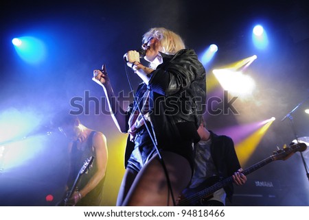BARCELONA, SPAIN - FEB 09: Maja Ivarsson, blonde singer of The Sounds band, performs at Apolo on February 09, 2012 in Barcelona, Spain.