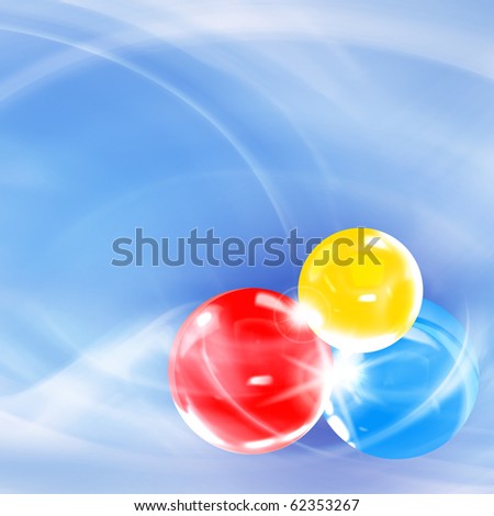 Christmas abstract blue background for card with red, yellow and blue balls
