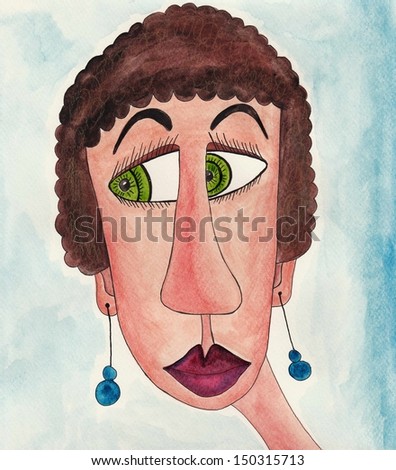 ugly woman. Watercolors on paper