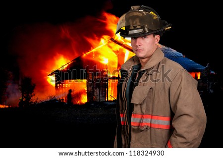 Young attractive male American man firefighter ready for work