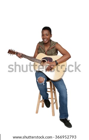 Similar – Image, Stock Photo Musician holding guitar at seaside