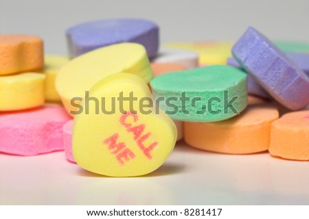 Conversation hearts Valentines day candy. Concept of love.